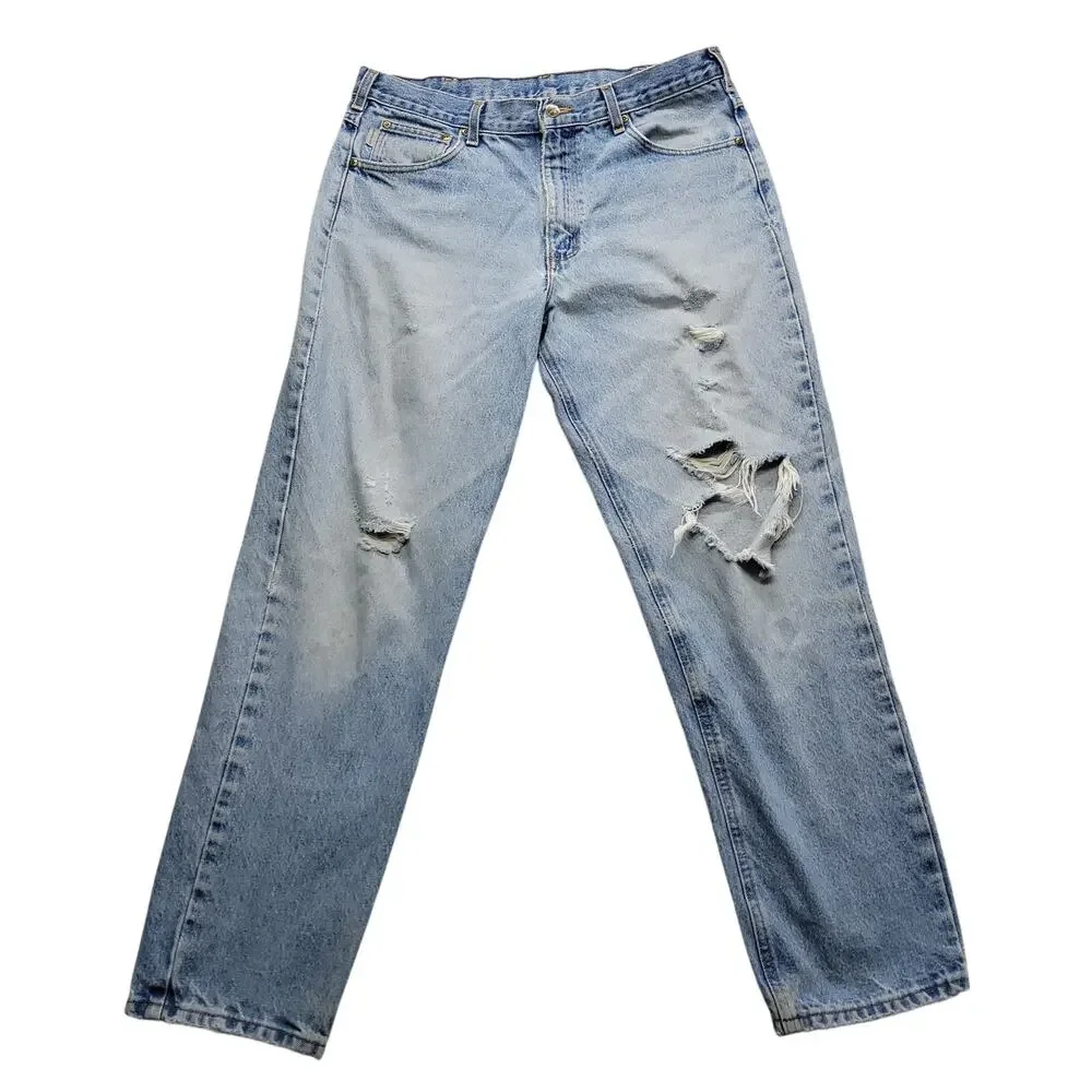 Carhartt B17 DST Mens 36x32 Relaxed Fit Distressed Jeans Light Wash Denim